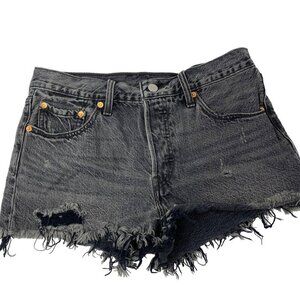 Levi's Women's Black Denim Cutoff Shorts Raw Button Fly Distressed Size 28